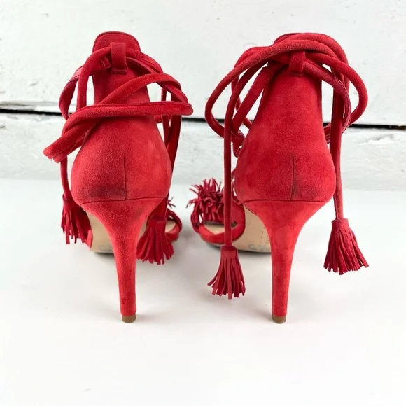 Gianni bini red tassle fringe heels suede - Picture 5 of 6